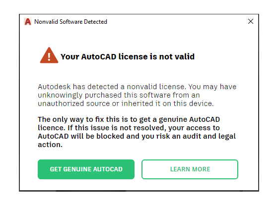 Your AutoCAD license is not valid