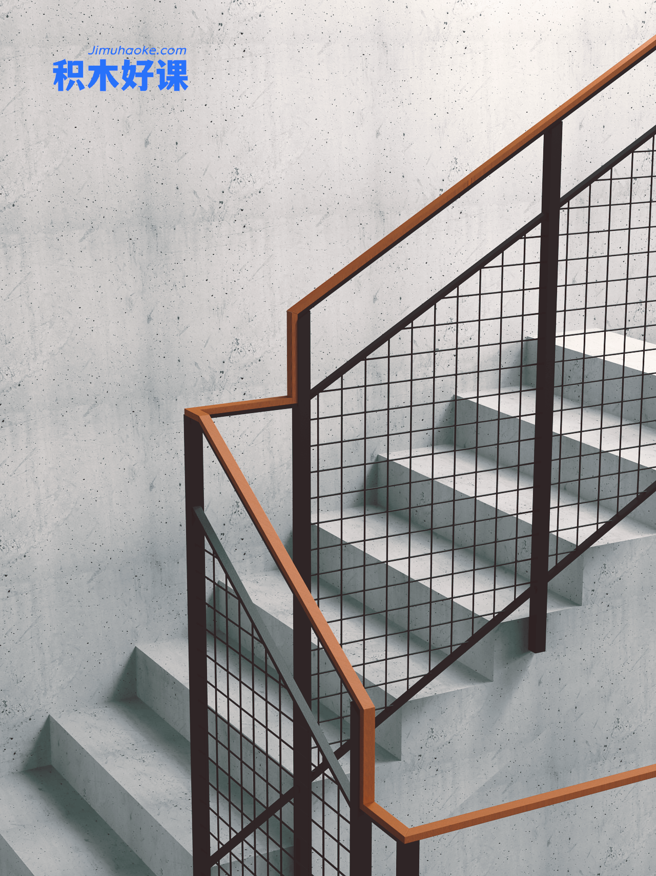 AutoCAD建筑类室内楼梯建模渲染2D+3D-图片1