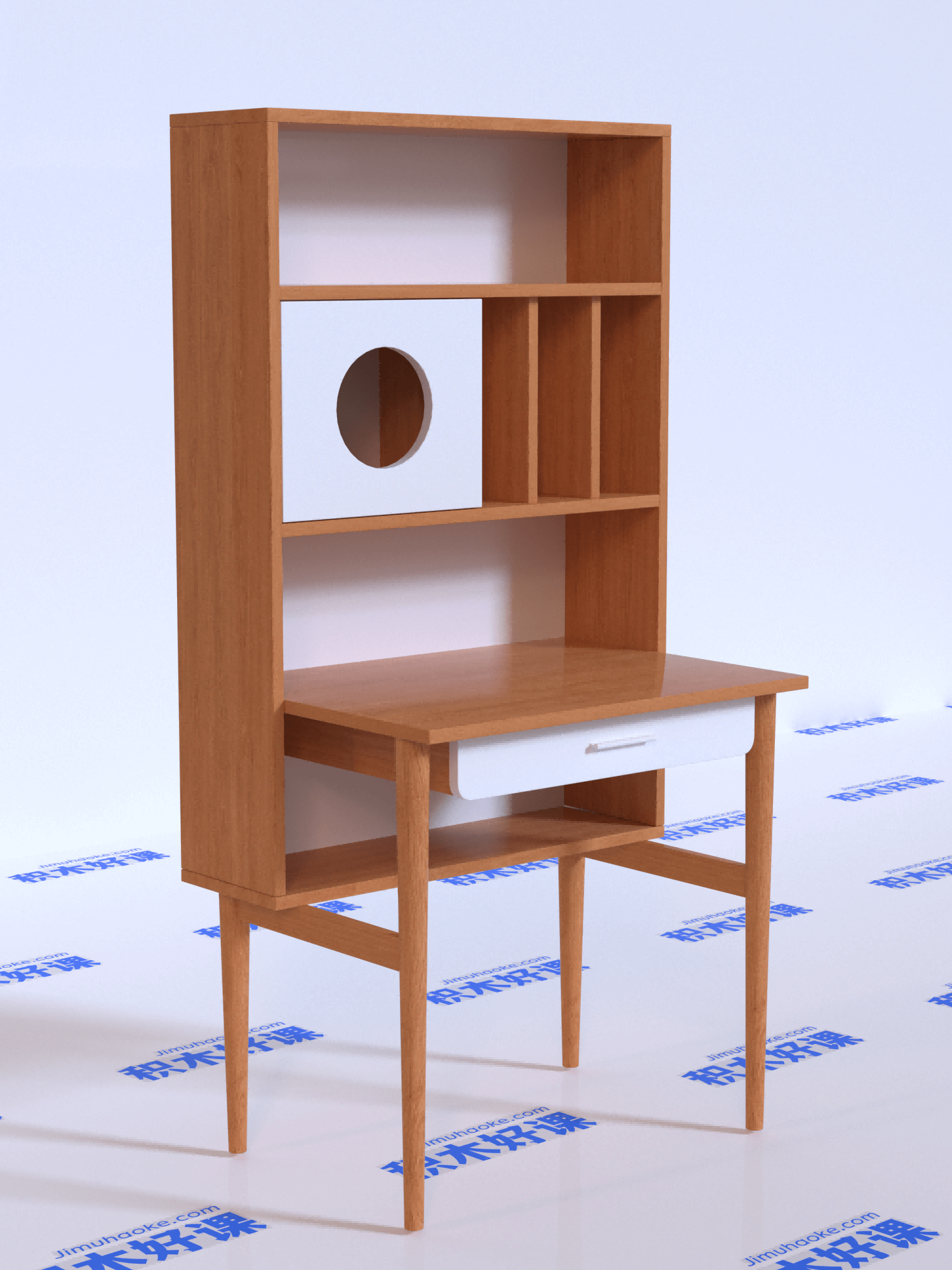 3DsMax硬表面板式家具北欧多层书桌建模和渲染-图片1